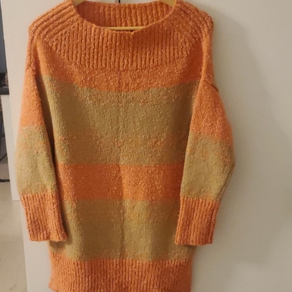 Pilcro-Anthropologie- Orange/Tan Tunic Sweater, Super Soft Sz.Small Oversized - Picture 2 of 7